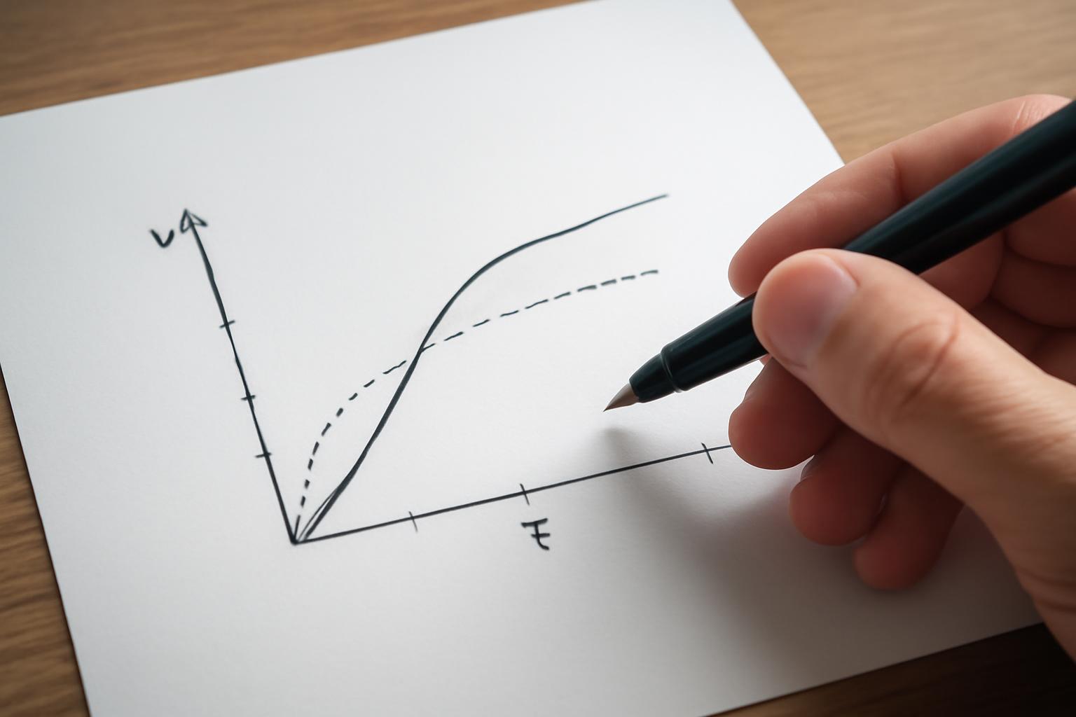 Egy kéz egy papírlapon lévő grafikonon mutat a sebesség és idő kapcsolatára.