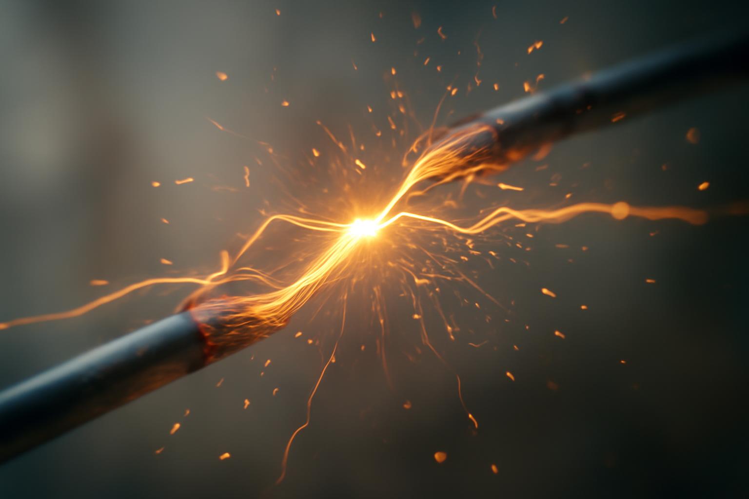 Két fémrúd között ívelő elektromos ív, amely dinamikus töltéseket mutat be.