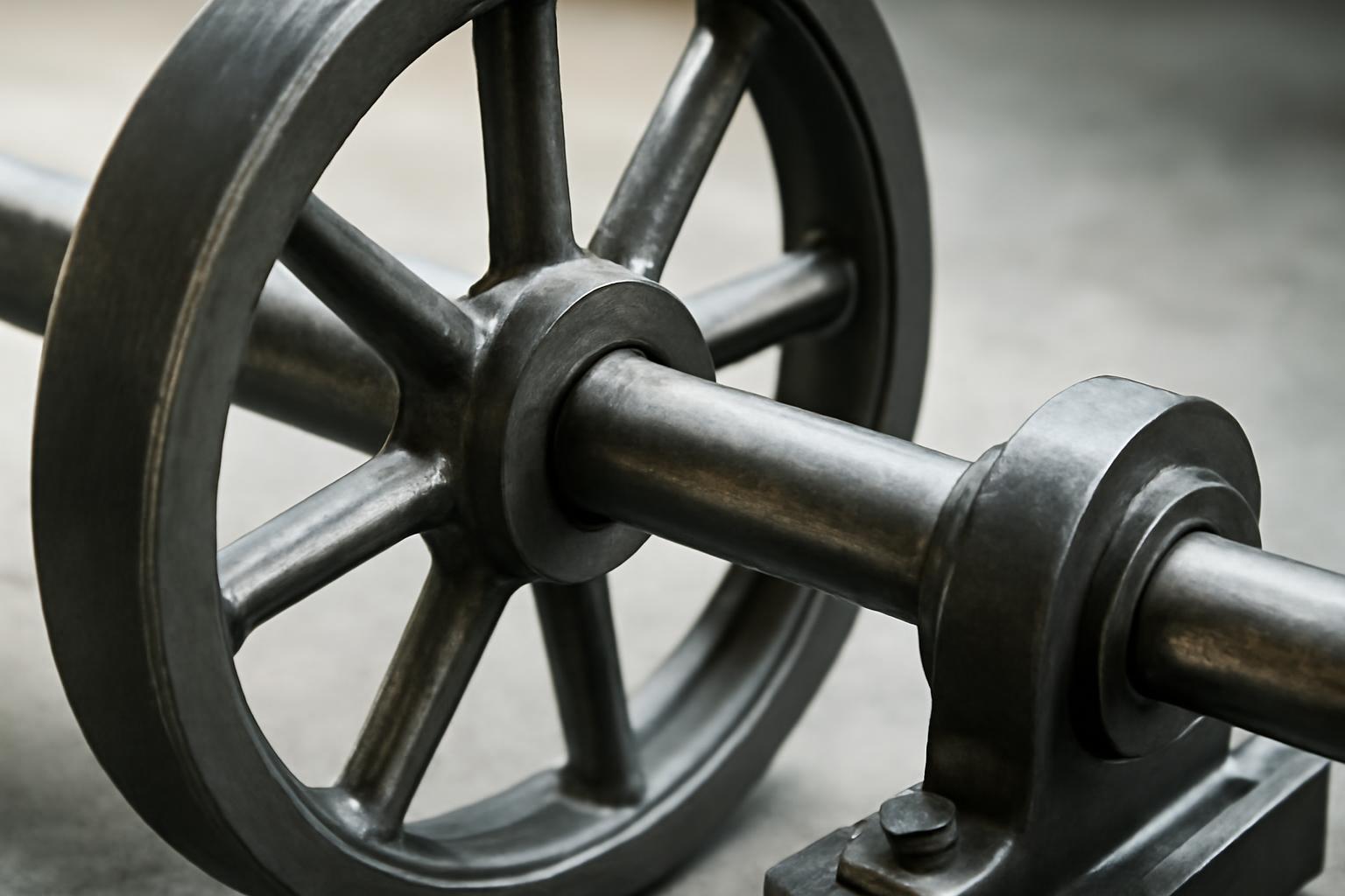 Fém kerék és tengely, amelyek a mechanikai mozgás alapját képezik.