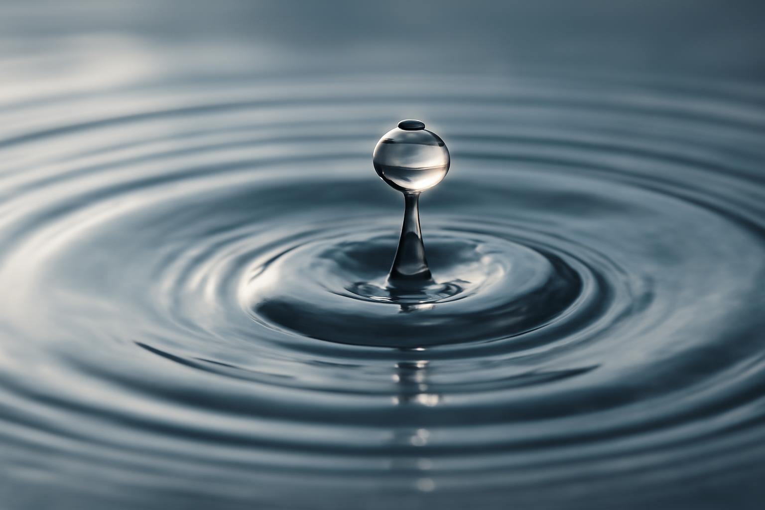 Egy vízcsepp, amely a folyadékfelszínen gömb alakot ölt, felületi feszültség hatására.