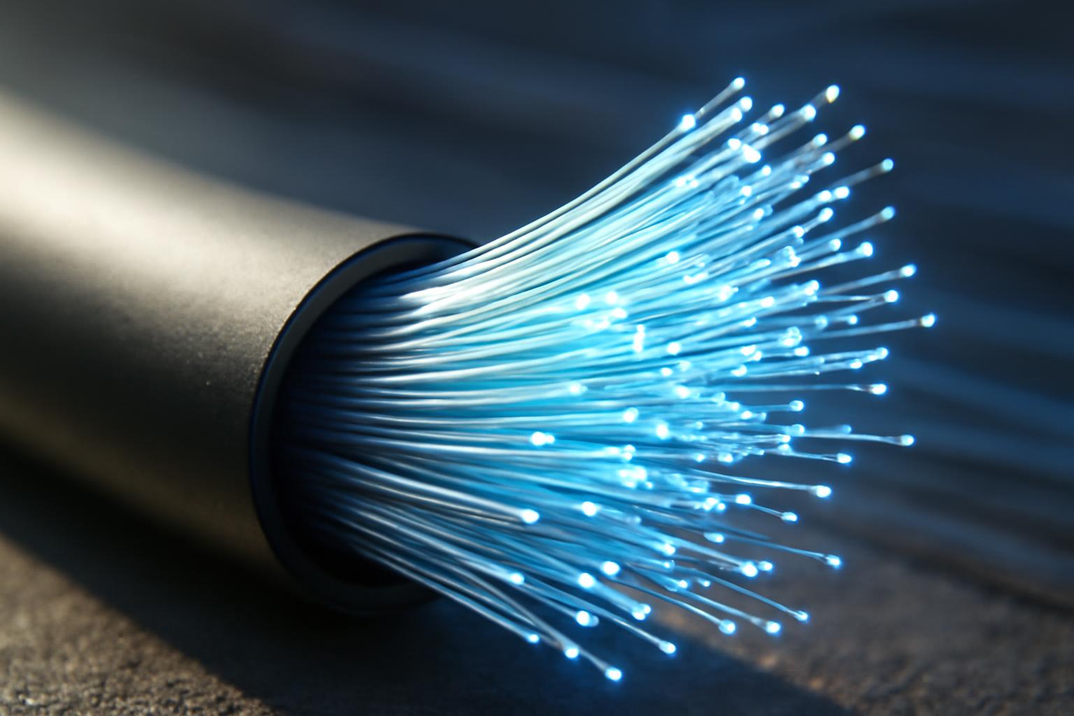 Optikai kábel, amely fényt vezet a totálreflexió elvén, gyors internethez.