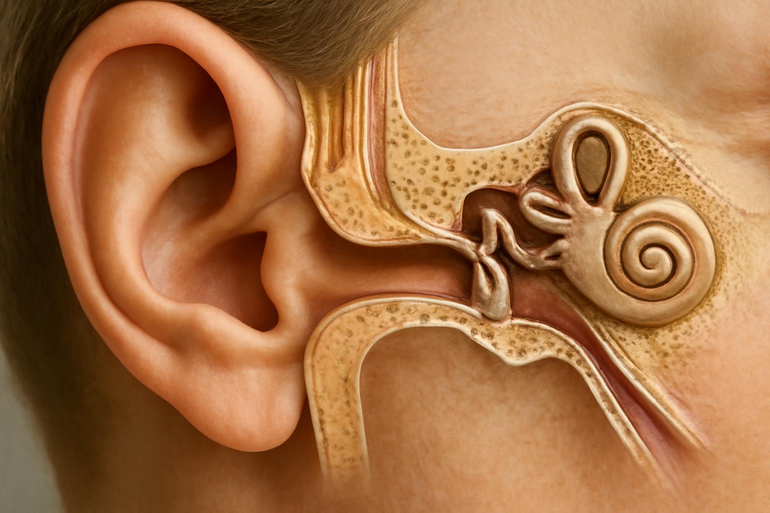 A fül belső felépítése, bemutatva a hallás mechanizmusát.