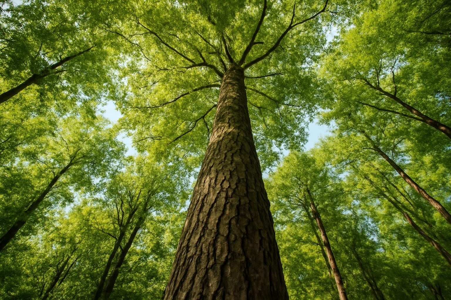 Egy magas fa törzse és zöld levelei, amely a hajszálcsövesség szerepét illusztrálja.