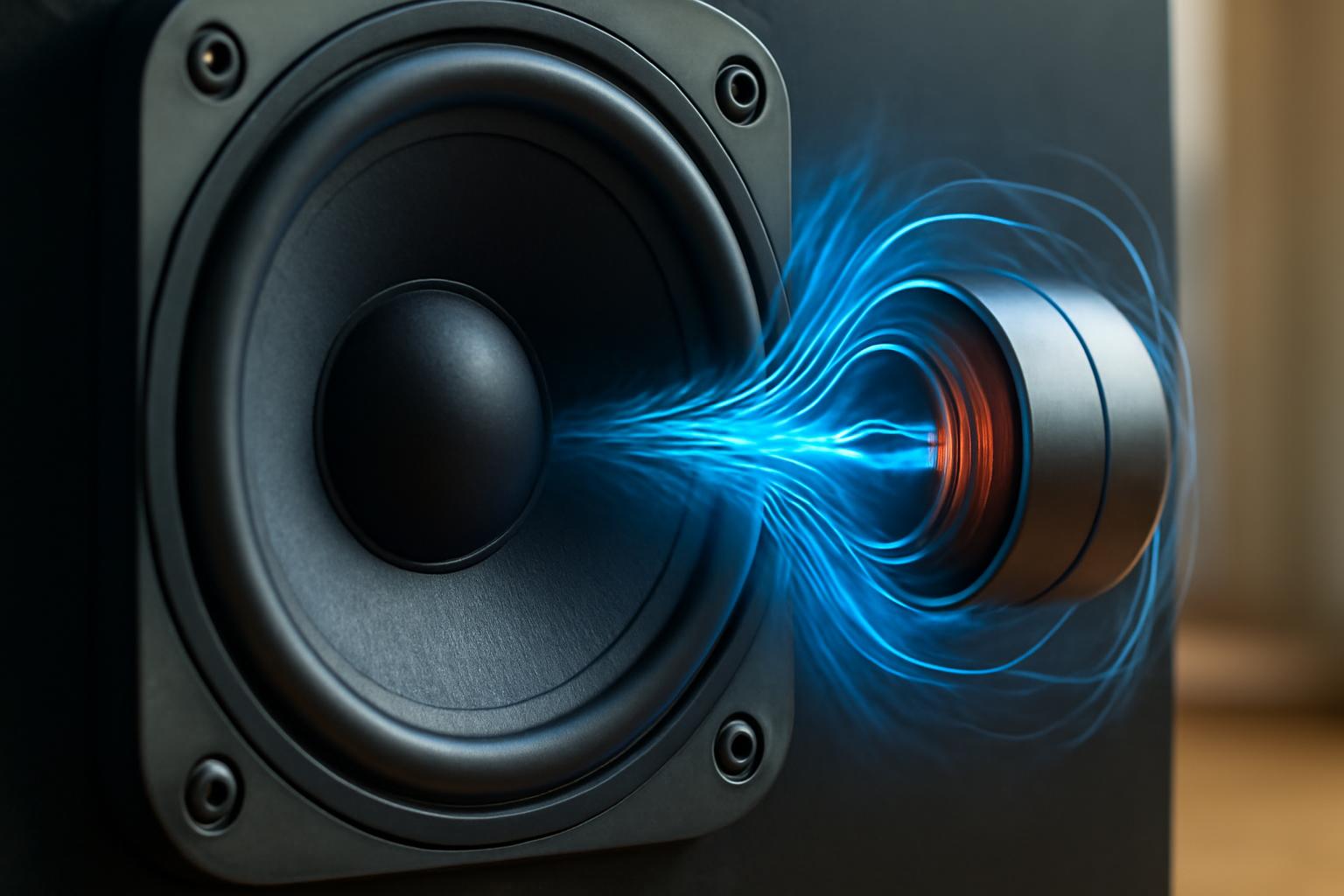 Egy hangszóró membránja rezeg, miközben elektromos jelek alakítják át hanggá.