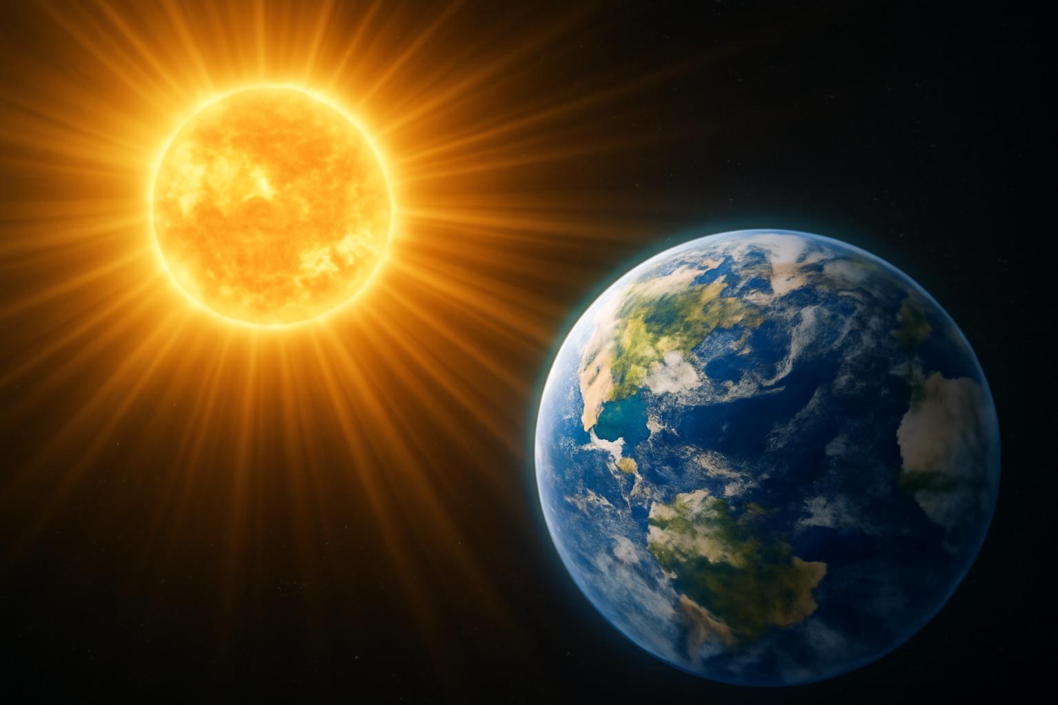 A Nap sugárzása és a Föld közötti távolságot bemutató kép, amely a napenergia fontosságát hangsúlyozza.