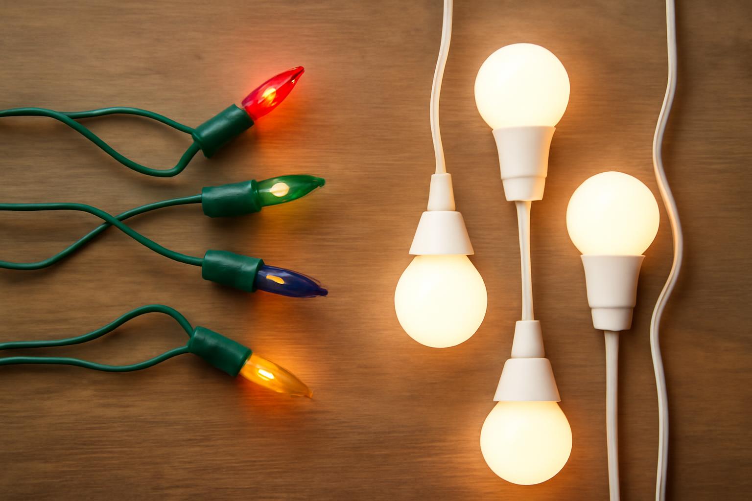 Karácsonyfaizzók és szobai világítás különböző típusú izzói, soros és párhuzamos kapcsolásban.
