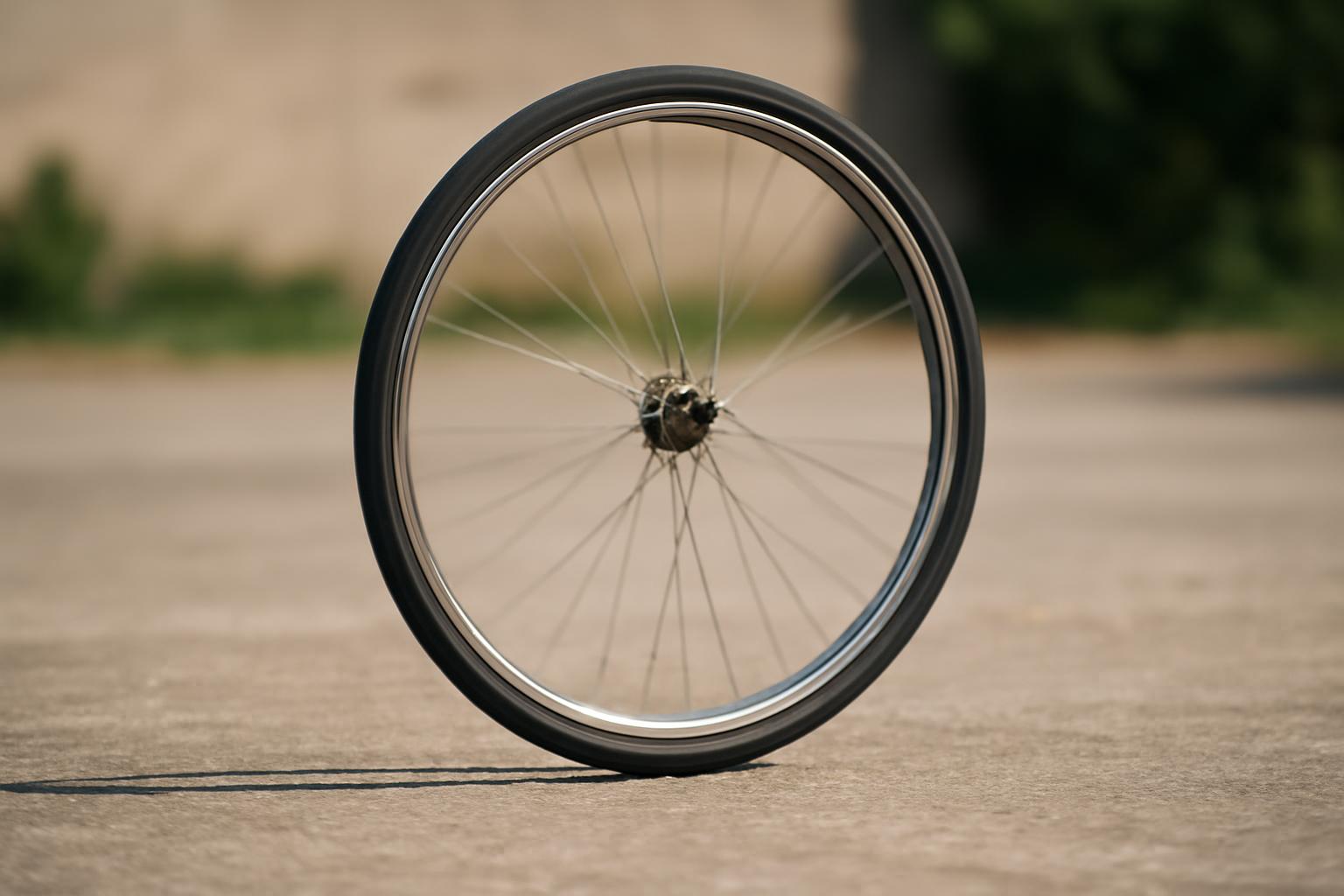 Egy forgó kerék áll egyensúlyban a földön, bemutatva a mechanika alapelveit.