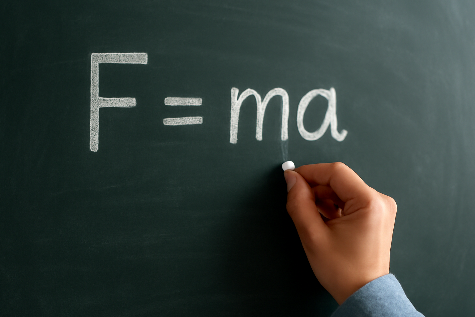 A F=ma képlet írása egy táblára, amely az erő fogalmát mutatja be.